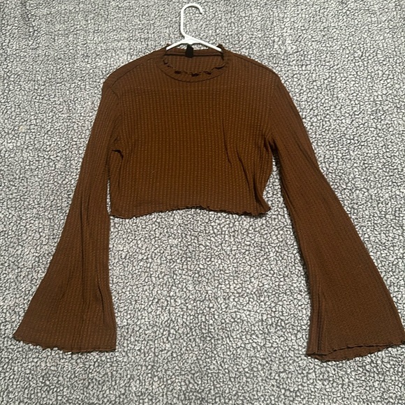 80s Sienna Brown bell sleeve crop top - Picture 1 of 6